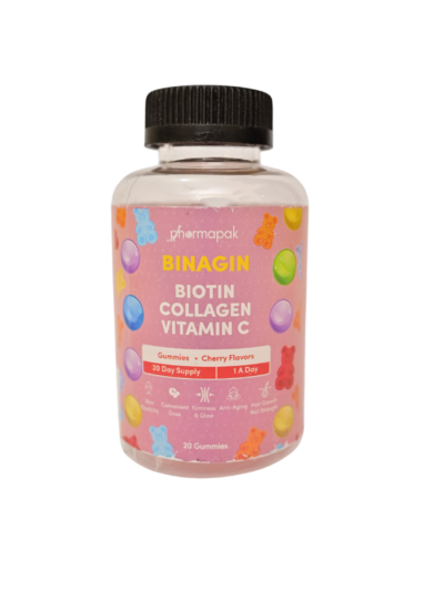 Binagin Biotin Collagen Vitamin C Gummies – Cherry Flavor (20 Gummies, 20-Day Supply)